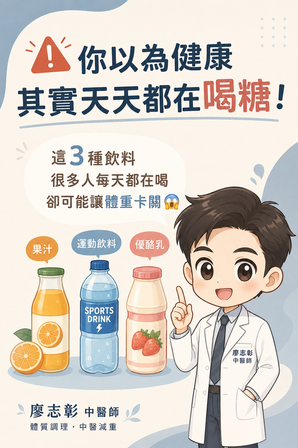你以為健康，其實天天都在喝糖的衛教圖