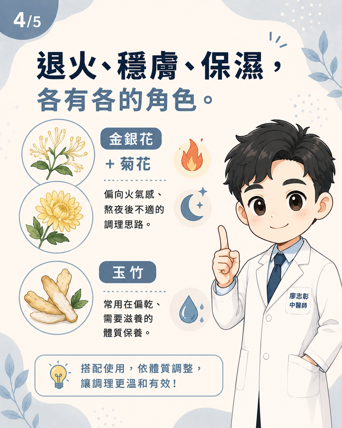 金銀花菊花玉竹依體質搭配調整